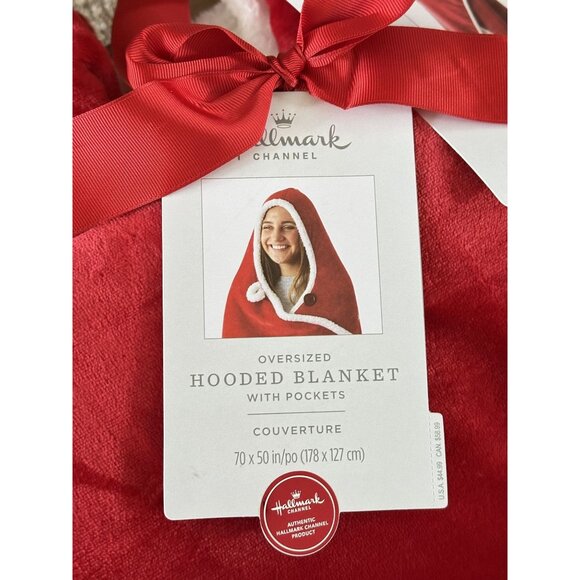 Hallmark Channel Oversized Hooded Blanket with Pockets – Red Sherpa Santa Style - Picture 4 of 6